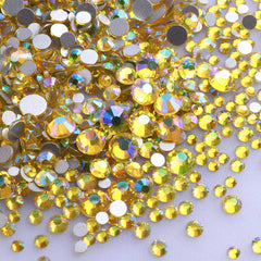Mixed Sizes Citrine AB Glass FlatBack Rhinestones For Nail Art Silver Back WholesaleRhinestone