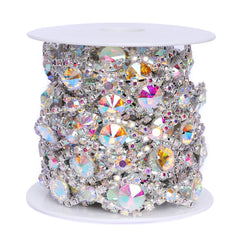 Sew-on Crystal AB Glass Rivoli Rhinestone Trim Chain Applique RA553 WholesaleRhinestone