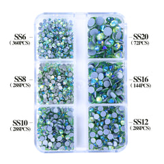 Mixed Sizes 6 Grid Box Peridot AB Glass HotFix Rhinestones For Clothing DIY WholesaleRhinestone