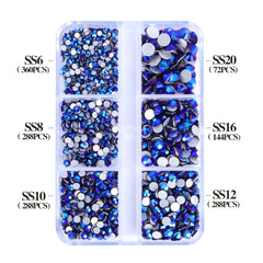 Mixed Sizes 6 Grid Box Black AB Glass FlatBack Rhinestones For Nail Art Silver Back WholesaleRhinestone