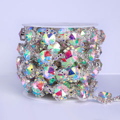 Sew-on Crystal AB Glass Rivoli Rhinestone Trim Chain Applique RA135 WholesaleRhinestone