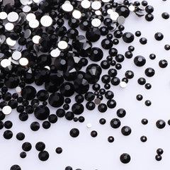 Mixed Sizes Black Glass FlatBack Rhinestones For Nail Art Silver Back WholesaleRhinestone