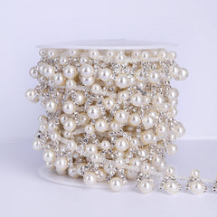 Sew-on Crystal Glass Rhinestone Pearl Trim Chain Applique RA1046 WholesaleRhinestone