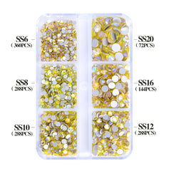 Mixed Sizes 6 Grid Box Citrine AB Glass FlatBack Rhinestones For Nail Art Silver Back WholesaleRhinestone