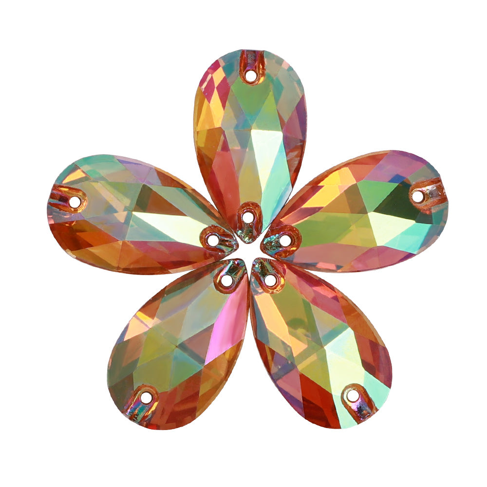 Iridescent Green Drop Shape High Quality Glass Sew-on Rhinestones WholesaleRhinestone