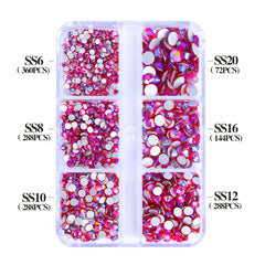 Mixed Sizes 6 Grid Box Light Siam AB Glass FlatBack Rhinestones For Nail Art Silver Back WholesaleRhinestone