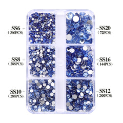 Mixed Sizes 6 Grid Box Light Blue Glass FlatBack Rhinestones For Nail Art Silver Back WholesaleRhinestone