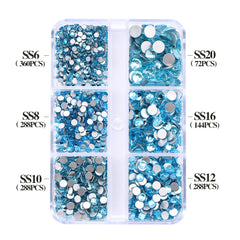 Mixed Sizes 6 Grid Box Aquamarine Glass FlatBack Rhinestones For Nail Art Silver Back WholesaleRhinestone