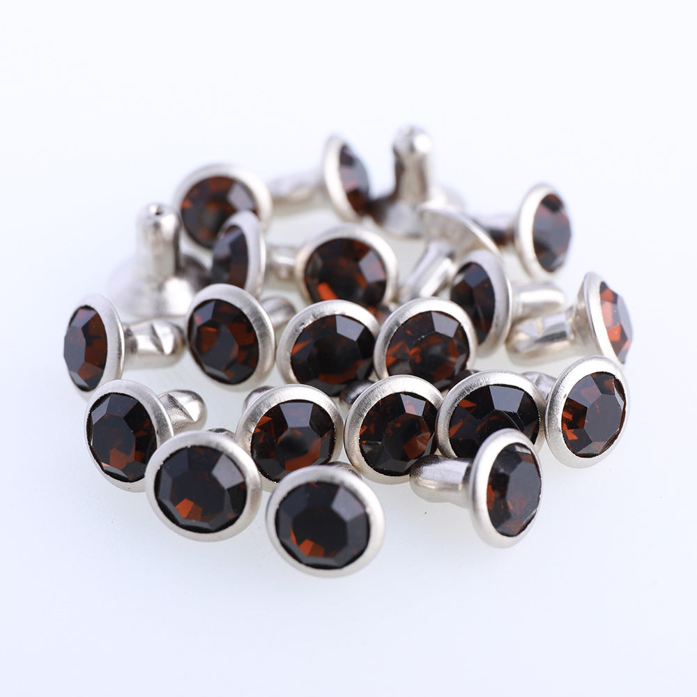 100 Sets Smoked Topaz Glass Rhinestone Rivets for Leather Craft DIY Making WholesaleRhinestone