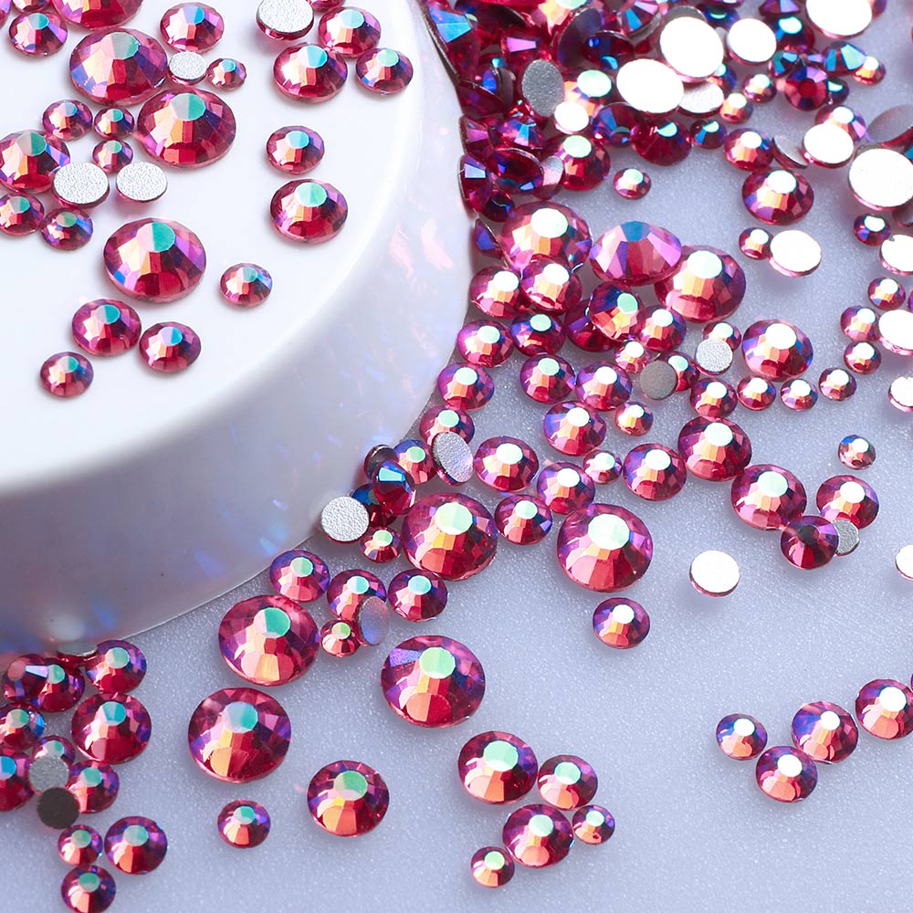 Mixed Sizes Rose AB Glass FlatBack Rhinestones For Nail Art Silver Back WholesaleRhinestone