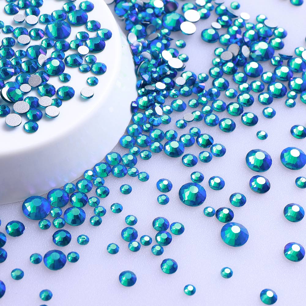 Mixed Sizes Indicolite AB FlatBack Rhinestones For Nail Art Silver Back WholesaleRhinestone