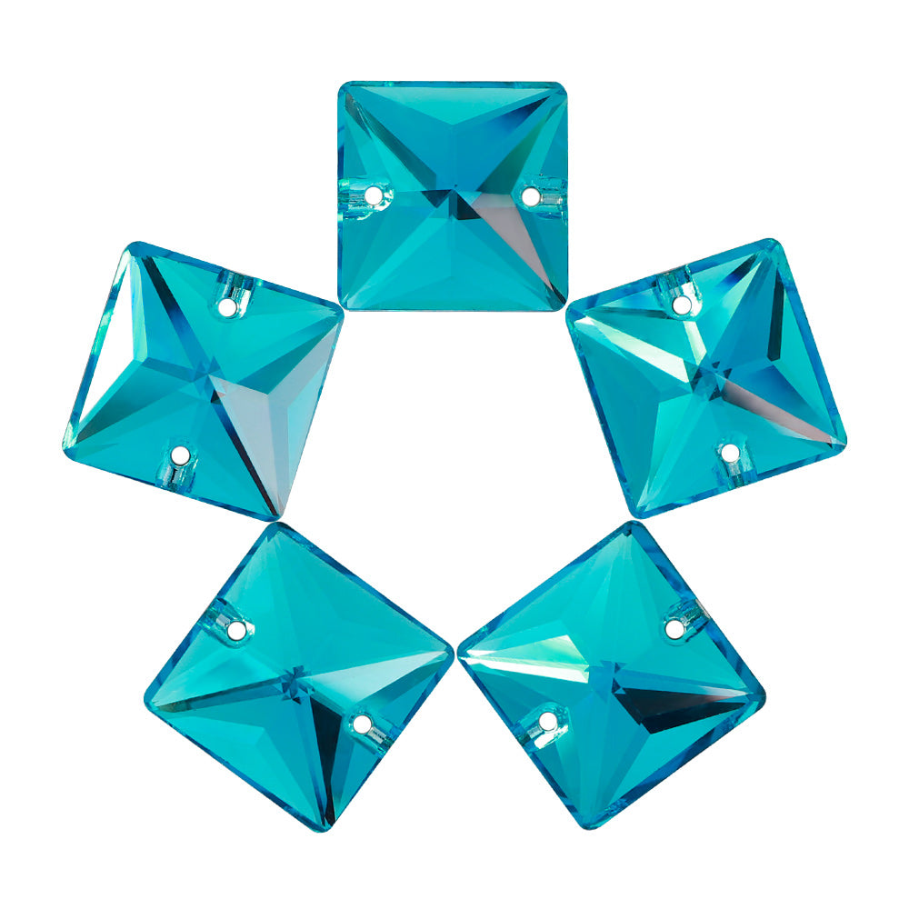 Aquamarine Square Shape High Quality Glass Sew-on Rhinestones WholesaleRhinestone