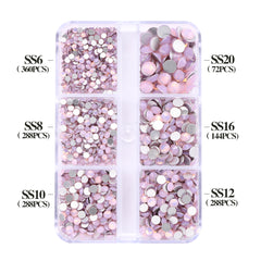 Mixed Sizes 6 Grid Box Pink Opal Glass FlatBack Rhinestones For Nail Art Silver Back WholesaleRhinestone
