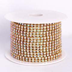 10 Yards Crystal AB Rhinestones Close Cup Chain - 2 Rows Golden Base WholesaleRhinestone