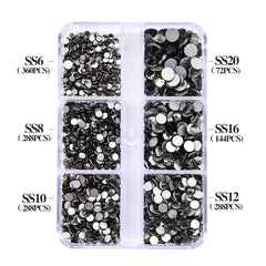 Mixed Sizes 6 Grid Box Black Diamond Glass FlatBack Rhinestones For Nail Art  Silver Back WholesaleRhinestone