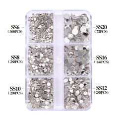 Mixed Sizes 6 Grid Box Crystal Glass FlatBack Rhinestones For Nail Art Silver Back WholesaleRhinestone