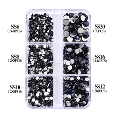 Mixed Sizes 6 Grid Box Montana Glass FlatBack Rhinestones For Nail Art Silver Back WholesaleRhinestone