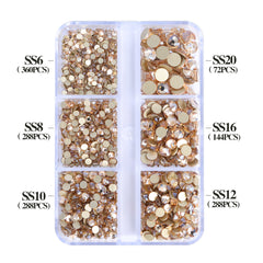 Mixed Sizes 6 Grid Box Golden Shadow Glass FlatBack Rhinestones For Nail Art Golden Back WholesaleRhinestone