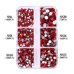 Mixed Sizes 6 Grid Box Siam Glass FlatBack Rhinestones For Nail Art Silver Back WholesaleRhinestone