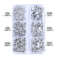 Mixed Sizes 6 Grid Box Silver Glass FlatBack Rhinestones For Nail Art  Silver Back WholesaleRhinestone