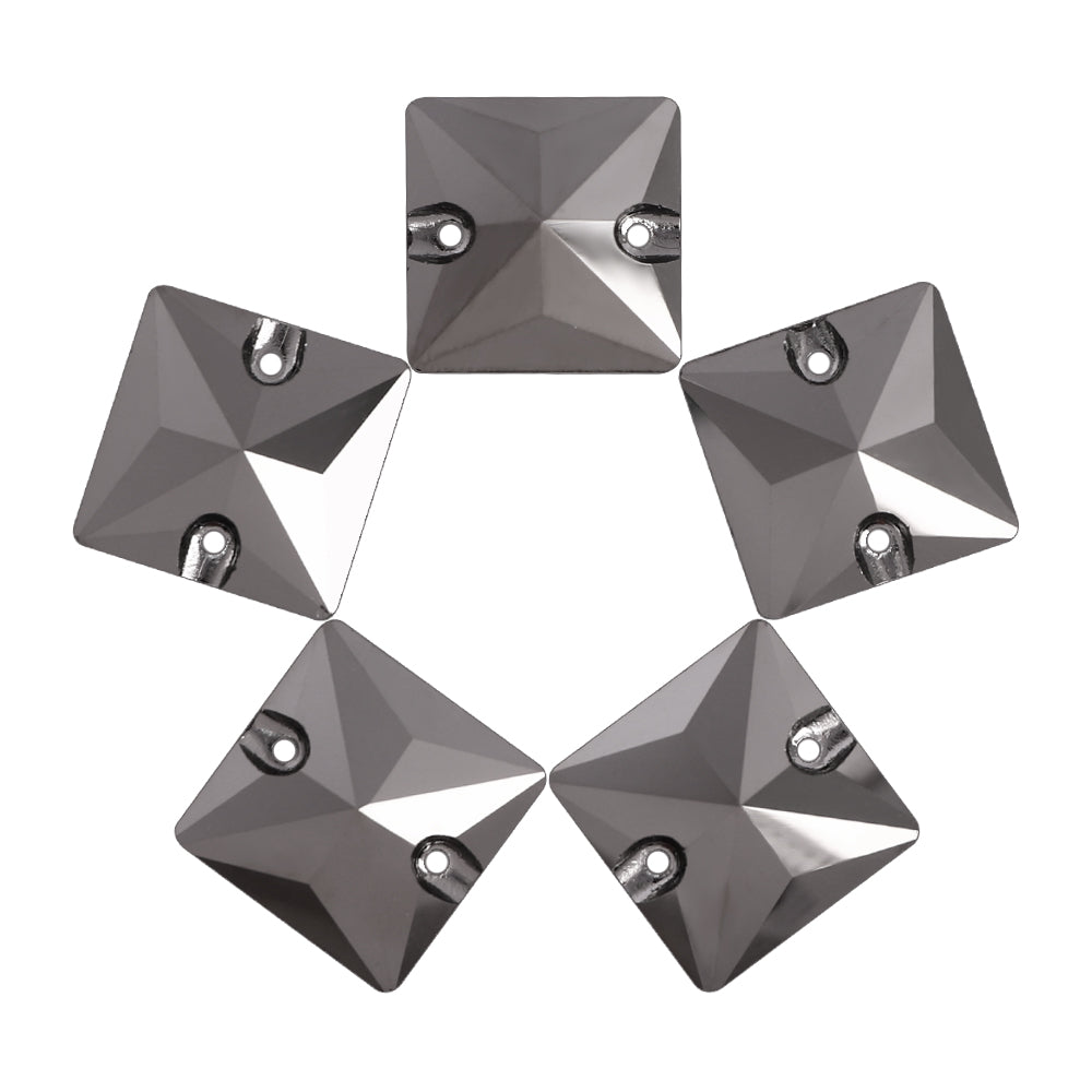 Jet Metallic Silver Square Shape High Quality Glass Sew-on Rhinestones WholesaleRhinestone
