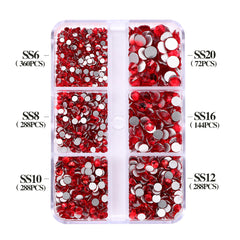 Mixed Sizes 6 Grid Box Light Siam Glass FlatBack Rhinestones For Nail Art Silver Back WholesaleRhinestone