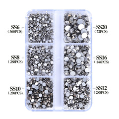 Mixed Sizes 6 Grid Box Hematite Glass FlatBack Rhinestones For Nail Art  Silver Back WholesaleRhinestone