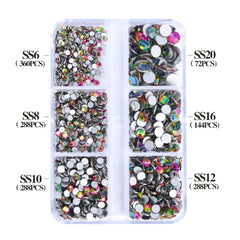 Mixed Sizes 6 Grid Box Rainbow Glass FlatBack Rhinestones For Nail Art Silver Back WholesaleRhinestone