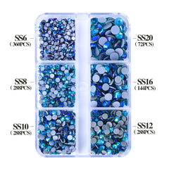 Mixed Sizes 6 Grid Box Blue Zircon AB Glass HotFix Rhinestones For Clothing DIY WholesaleRhinestone