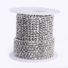Silver Glass Rhinestones Close Cup Chain - 1 Row Sliver Base WholesaleRhinestone