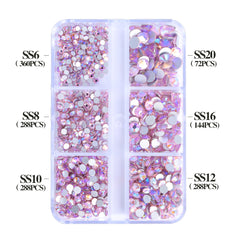 Mixed Sizes 6 Grid Box Light Pink AB Glass FlatBack Rhinestones For Nail Art Silver Back WholesaleRhinestone