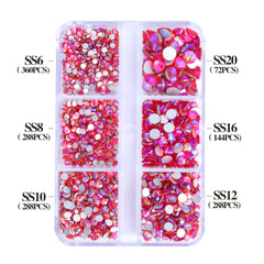 Mixed Sizes 6 Grid Box Orange AB Glass FlatBack Rhinestones For Nail Art Silver Back WholesaleRhinestone