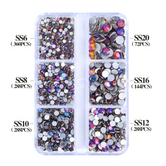 Mixed Sizes 6 Grid Box Blue Volcano Glass FlatBack Rhinestones For Nail Art Silver Back WholesaleRhinestone