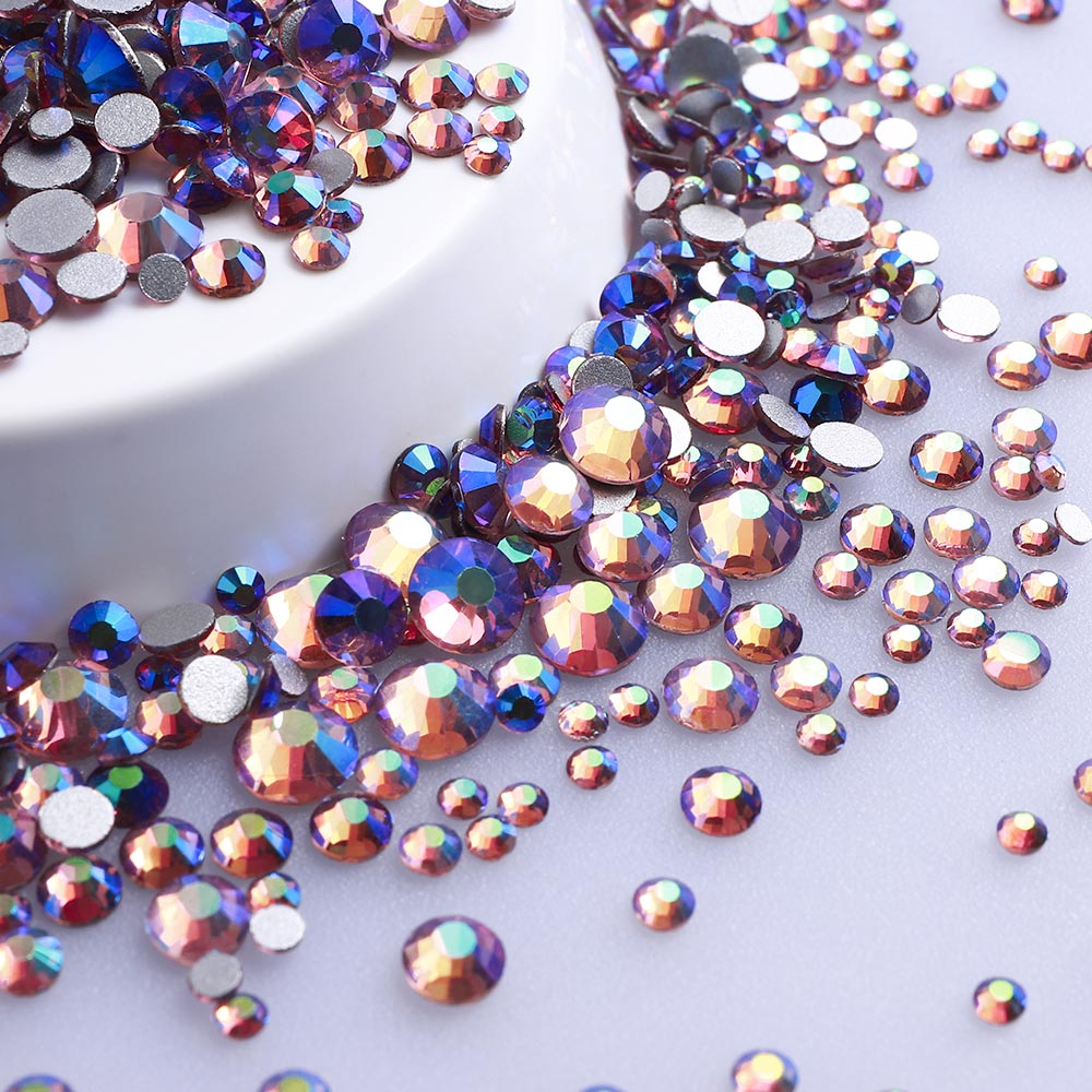 Mixed Sizes Light Amethyst AB Glass FlatBack Rhinestones For Nail Art Silver Back WholesaleRhinestone