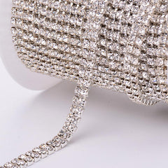 10 Yards Crystal Rhinestones Close Cup Chain - 2 Rows Silver Base WholesaleRhinestone