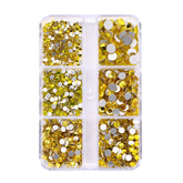 Mixed Sizes 6 Grid Box Citrine Glass FlatBack Rhinestones For Nail Art Silver Back WholesaleRhinestone