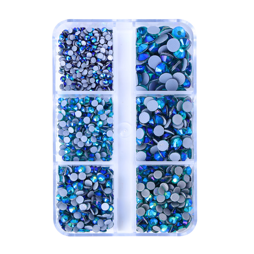 Mixed Sizes 6 Grid Box Blue Zircon AB Glass HotFix Rhinestones For Clothing DIY WholesaleRhinestone