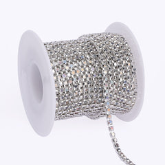 Silver Glass Rhinestones Close Cup Chain - 1 Row Sliver Base WholesaleRhinestone