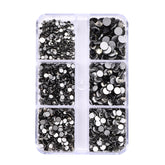 Mixed Sizes 6 Grid Box Black Diamond Glass FlatBack Rhinestones For Nail Art  Silver Back WholesaleRhinestone