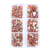 Mixed Sizes 6 Grid Box Amber Glass FlatBack Rhinestones For Nail Art Golden Back WholesaleRhinestone