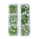 Mixed Sizes 6 Grid Box Peridot Glass FlatBack Rhinestones For Nail Art  Silver Back WholesaleRhinestone