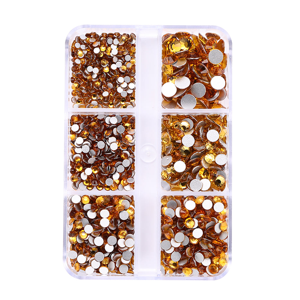 Mixed Sizes 6 Grid Box Topaz Glass FlatBack Rhinestones For Nail Art Silver Back WholesaleRhinestone