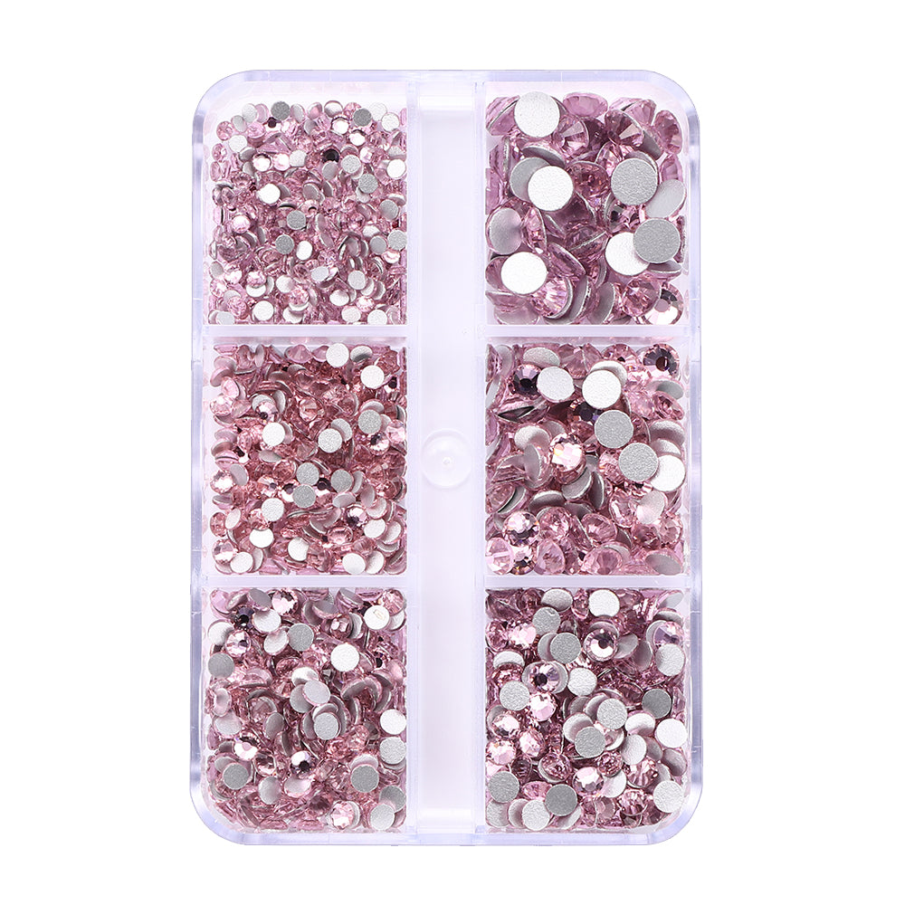 Mixed Sizes 6 Grid Box Light Pink Glass FlatBack Rhinestones For Nail Art Silver Back WholesaleRhinestone
