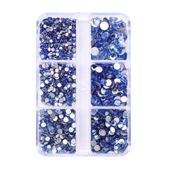 Mixed Sizes 6 Grid Box Light Blue Glass FlatBack Rhinestones For Nail Art Silver Back WholesaleRhinestone