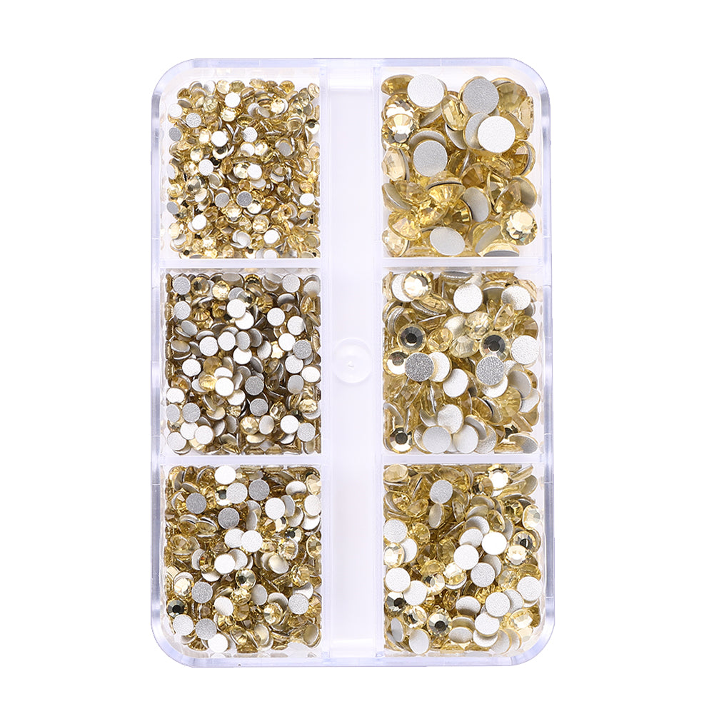 Mixed Sizes 6 Grid Box Light Yellow Glass FlatBack Rhinestones For Nail Art Silver Back WholesaleRhinestone