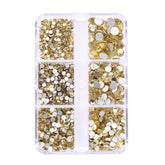Mixed Sizes 6 Grid Box Light Yellow Glass FlatBack Rhinestones For Nail Art Silver Back WholesaleRhinestone