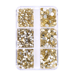 Mixed Sizes 6 Grid Box Light Yellow Glass FlatBack Rhinestones For Nail Art Silver Back WholesaleRhinestone