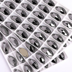 Jet Metallic Silver Navette Shape High Quality Glass Sew-on Rhinestones WholesaleRhinestone