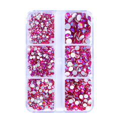 Mixed Sizes 6 Grid Box Light Siam AB Glass FlatBack Rhinestones For Nail Art Silver Back WholesaleRhinestone