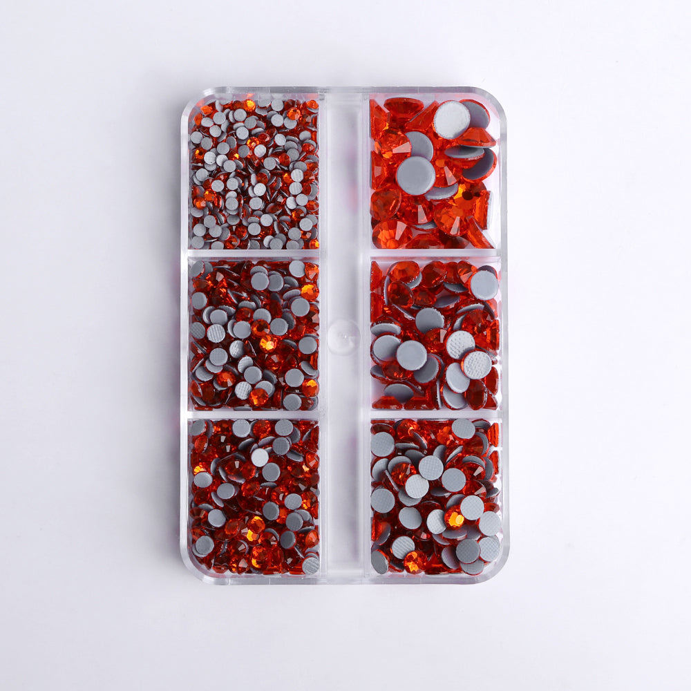 Mixed Sizes 6 Grid Box Orange Glass HotFix Rhinestones For Clothing DIY WholesaleRhinestone